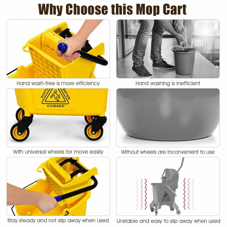 26 Quart Side Press Wringer Commercial Mop Bucket