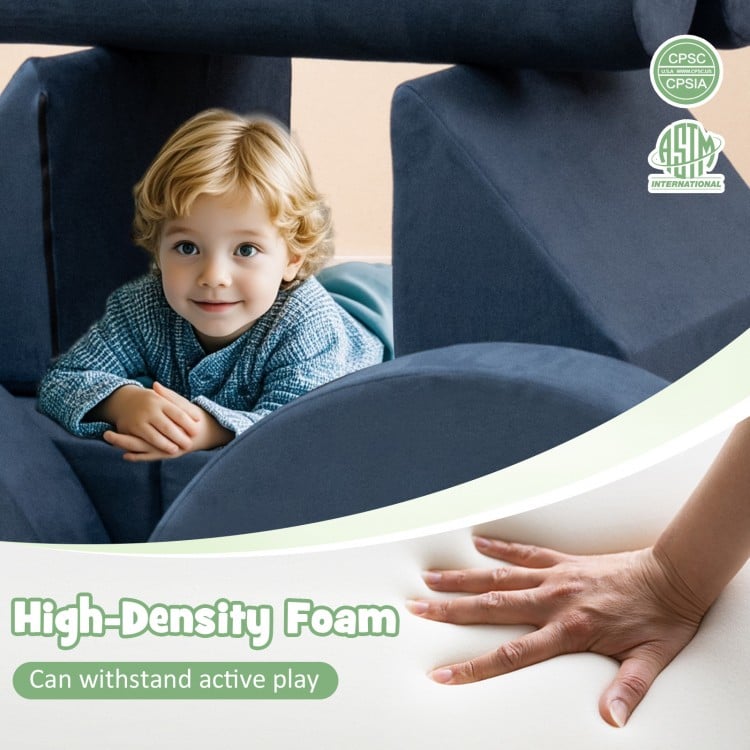 13 Pieces Convertible Modular Kids Play Couch for Nursery Playroom Bedroom-Gray