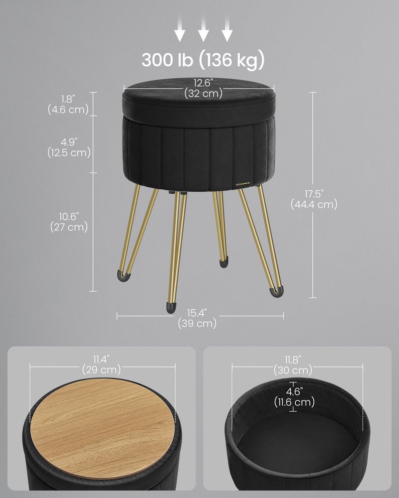 SONGMICS Small Vanity Stool Chair with Storage