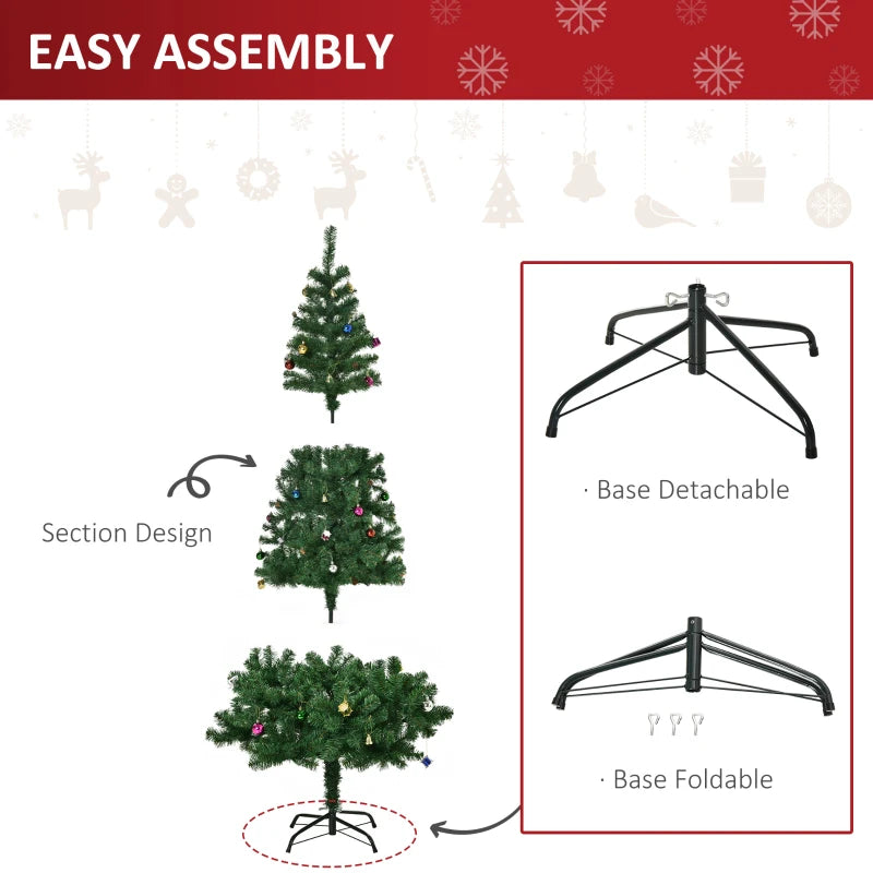 HOMCOM Green Artificial Christmas Tree with Ornaments, Holiday Xmas Decoration for Home, Office & Party
