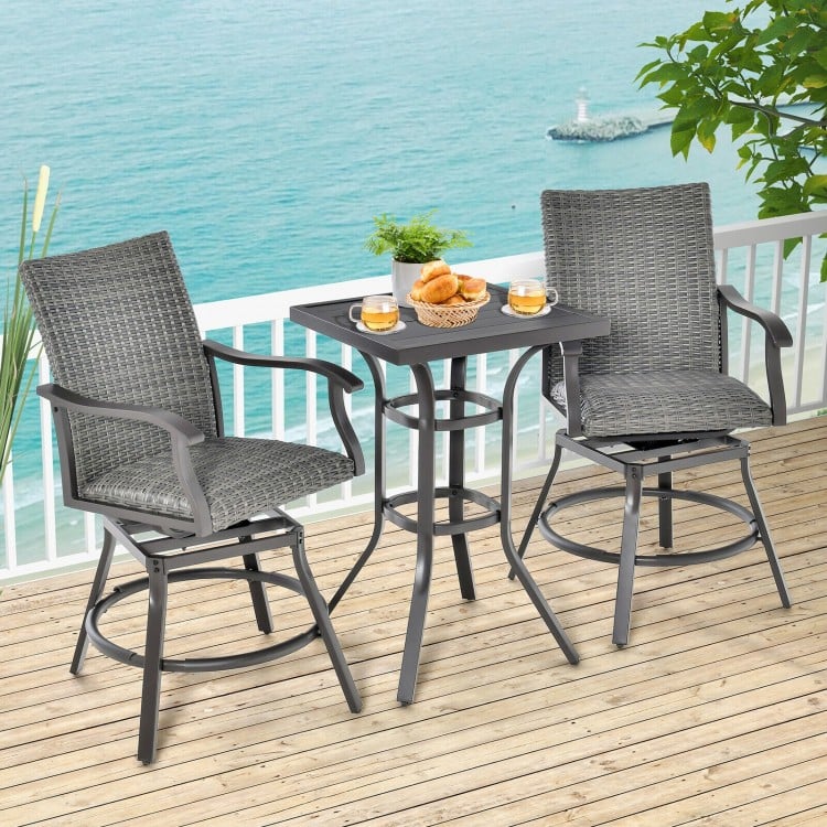 2 Pieces Patio Swivel Bar Chair Set with Quick Dry 4D Air Fiber Cushion