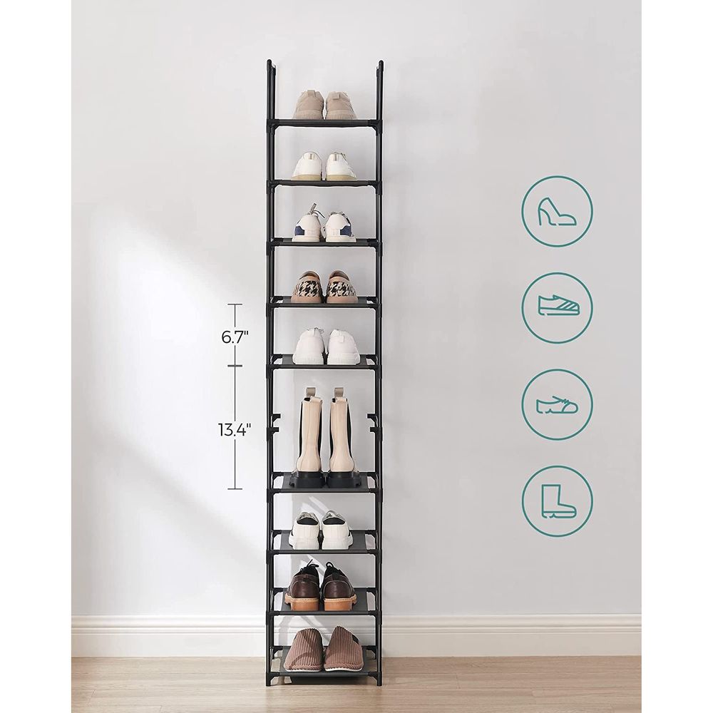 SONGMICS 10-Tier Shoe Shelf with Metal Frame