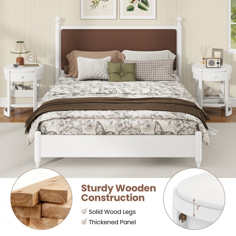 2-Tier Round End Table Mid Century Modern Nightstand-White