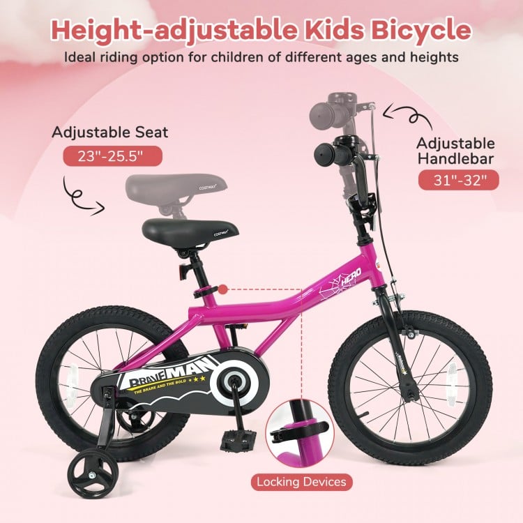 16-Inch Kids Bike with Removable Training Wheels Pink-Brave Hero