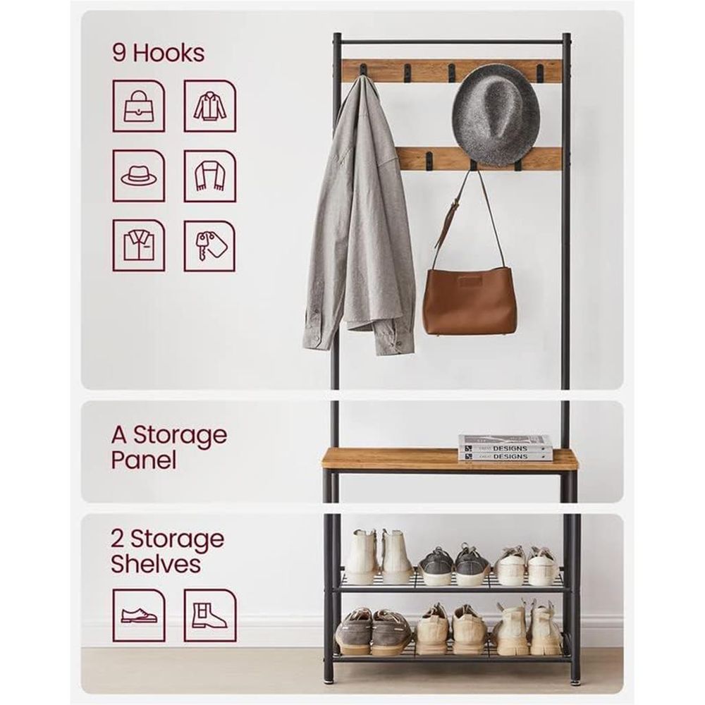 VASAGLE Coat Rack with Shoe Storage Bench