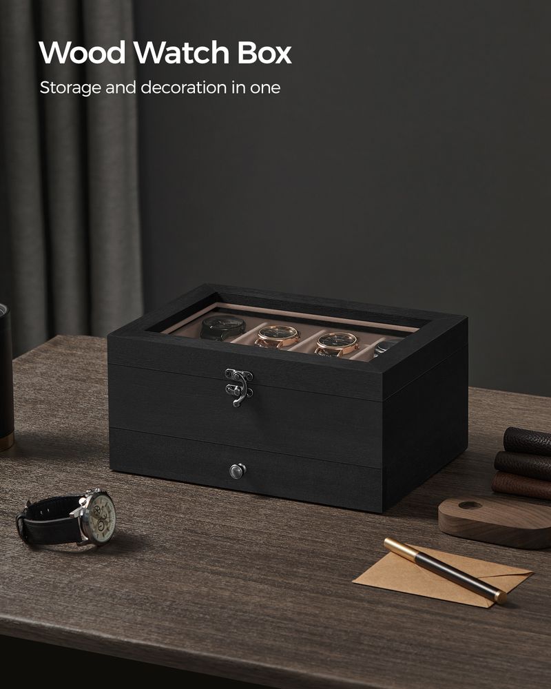 SONGMICS 8 & 12-Slot Watch Box with Large Glass Lid