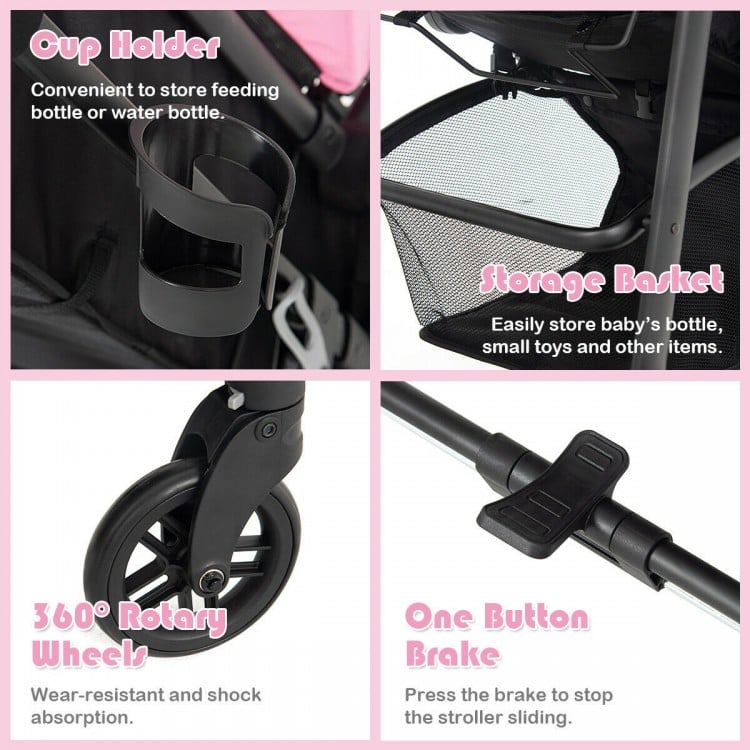 2 in 1 Foldable Pushchair Newborn Infant Baby Stroller-Pink