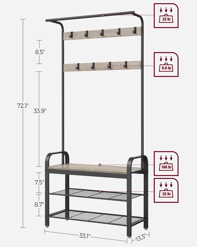 VASAGLE Coat Rack with Shoe Bench for Entryway