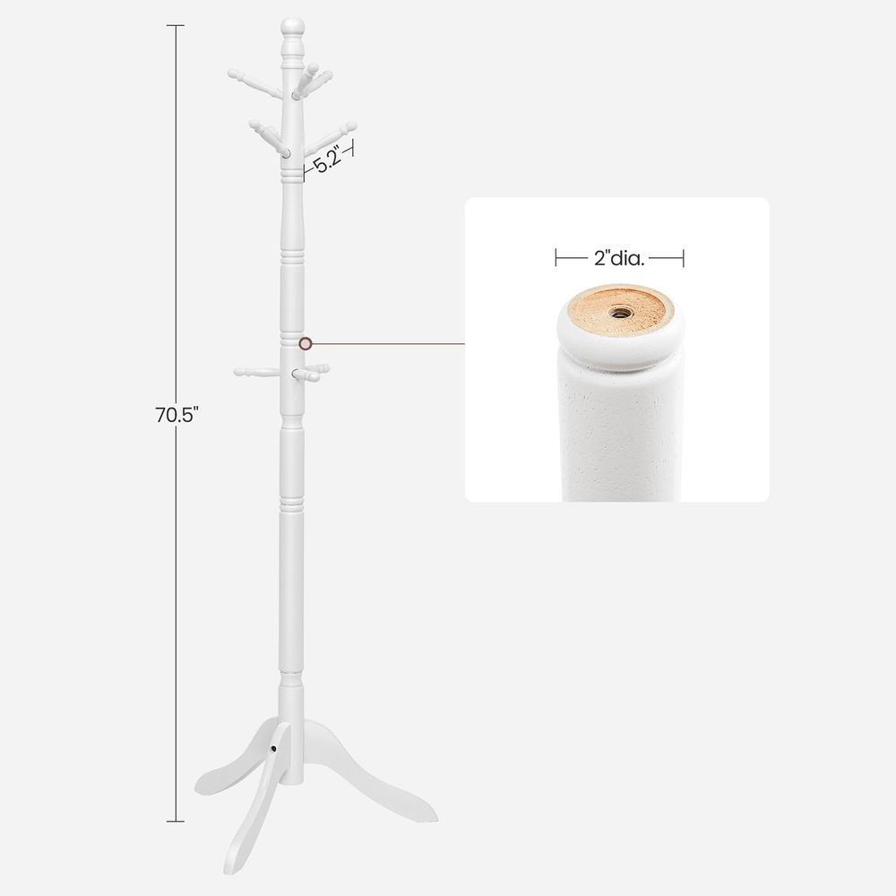 VASAGLE Solid Wood Coat Rack and Stand with 10 Hooks