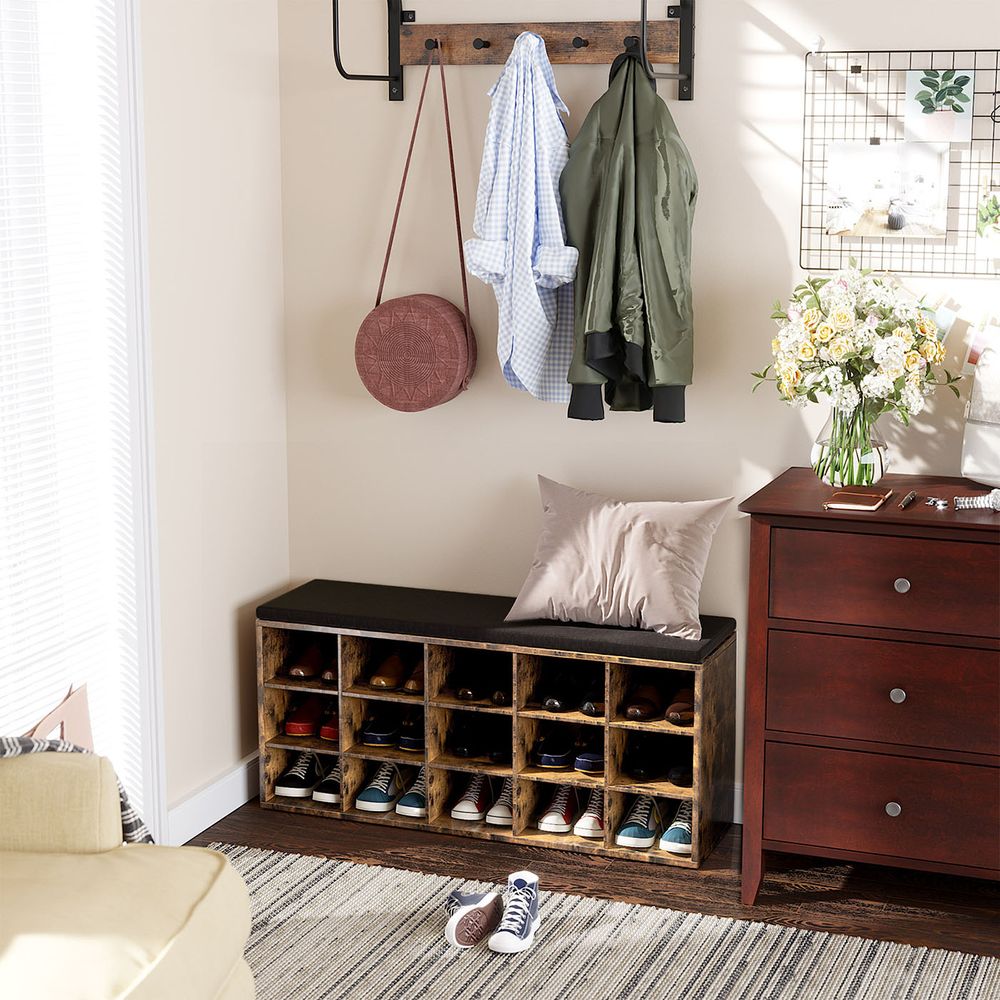 VASAGLE Shoe Bench with Cushion,15 Compartments