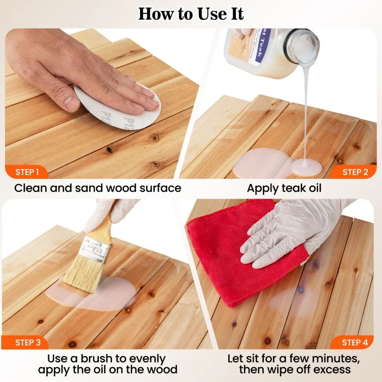 16 oz Wood Oil Cleaner & Brightener Kit, Set of 2, Teak Wood Restorer & Protective Sealer for Indoor and Outdoor Furniture