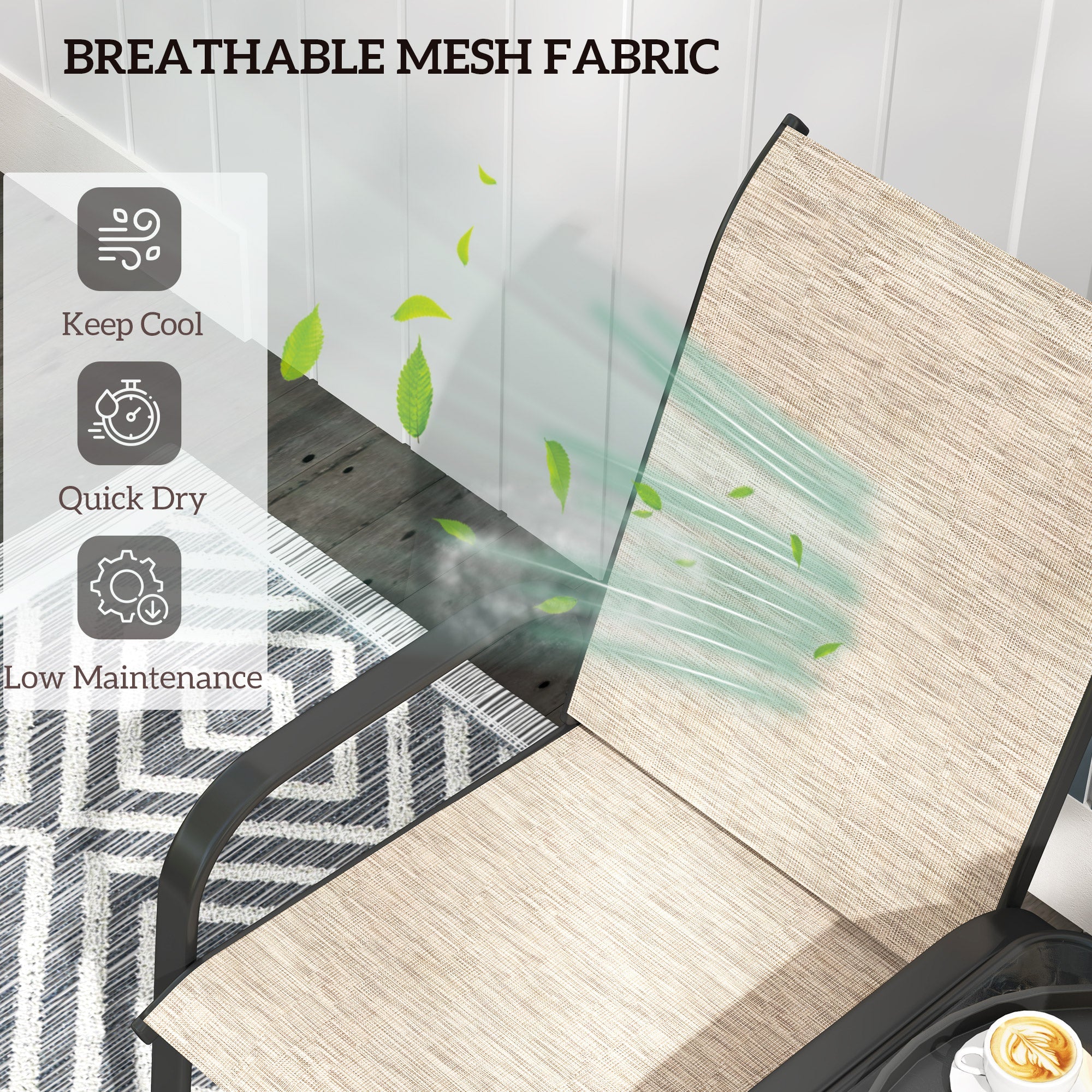 Outsunny Outdoor Loveseat with Glass Table, Garden Patio Bench with Breathable Mesh Seat, High Back, Armrests, Brown