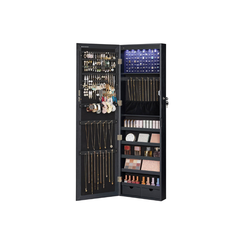 SONGMICS Lockable Wall or Door Mounted Jewelry Armoire Organizer with Mirror