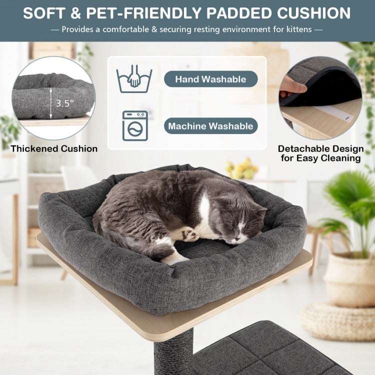 5-Tier Modern Wood Cat Tower with Washable Cushions-Gray