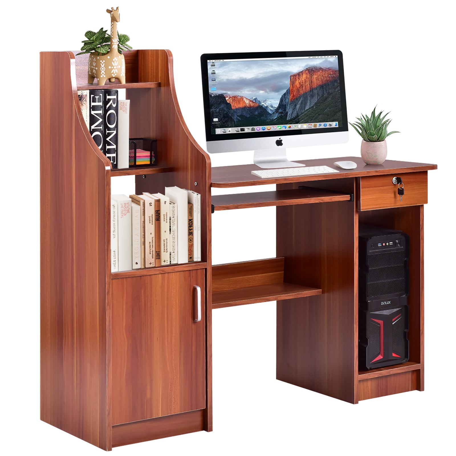 Wooden Computer Desk with Storage Cabinet and DrawerÂ