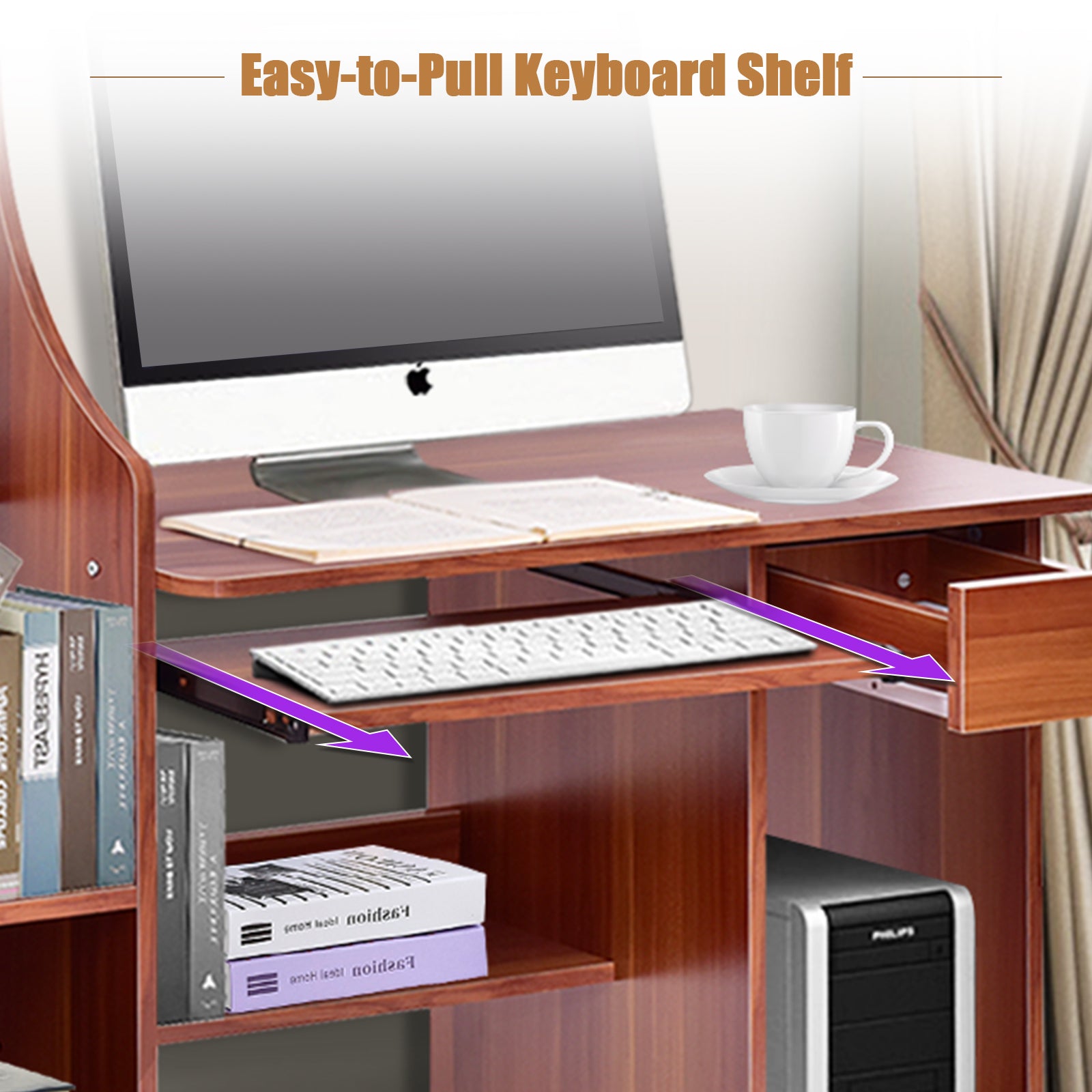 Wooden Computer Desk with Storage Cabinet and DrawerÂ