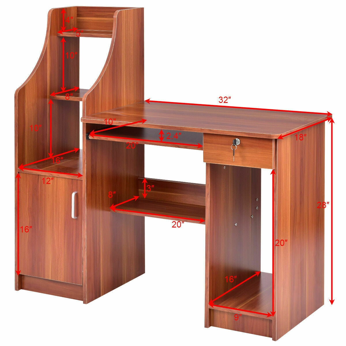 Wooden Computer Desk with Storage Cabinet and DrawerÂ