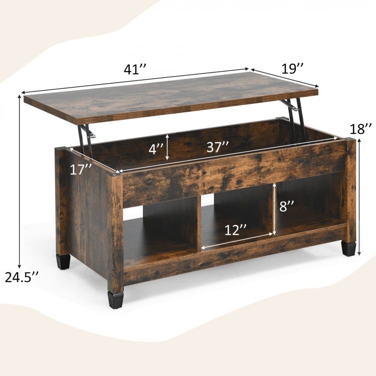 Lift Top Coffee Table Modern Center Table with Hidden Storage Compartment-Rusitc Brown