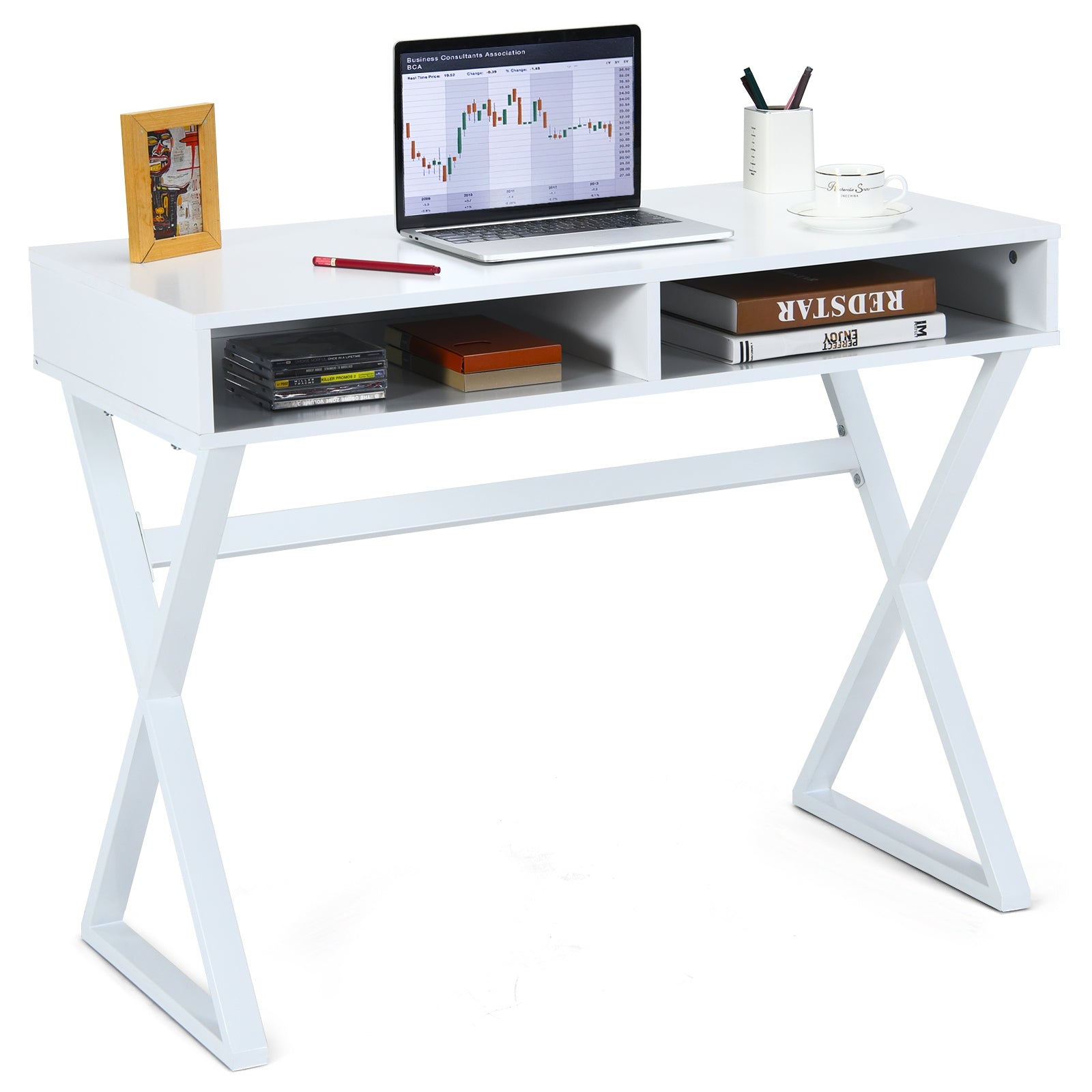Modern Computer Desk Makeup Vanity Table with 2 Storage CompartmentsÂ