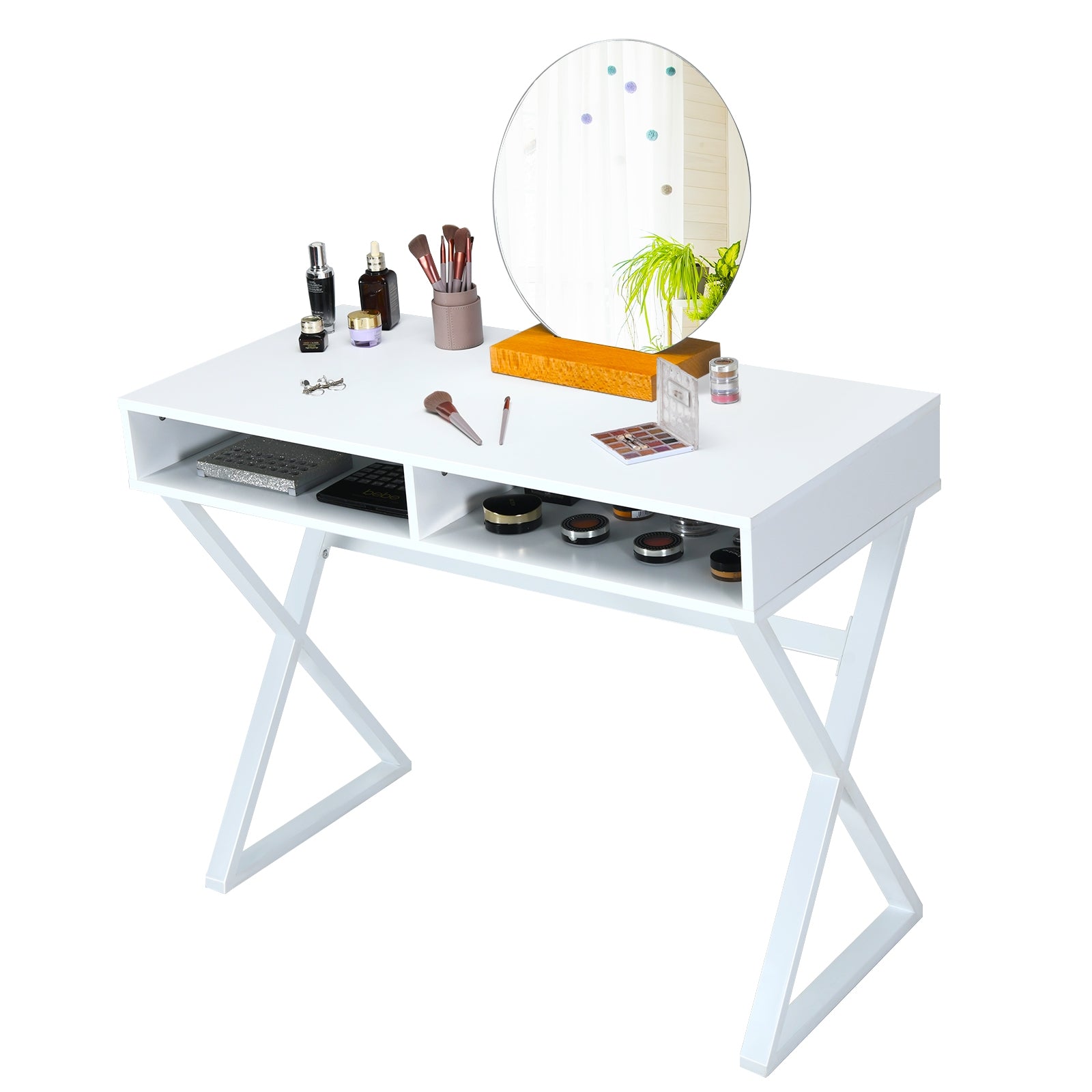 Modern Computer Desk Makeup Vanity Table with 2 Storage CompartmentsÂ