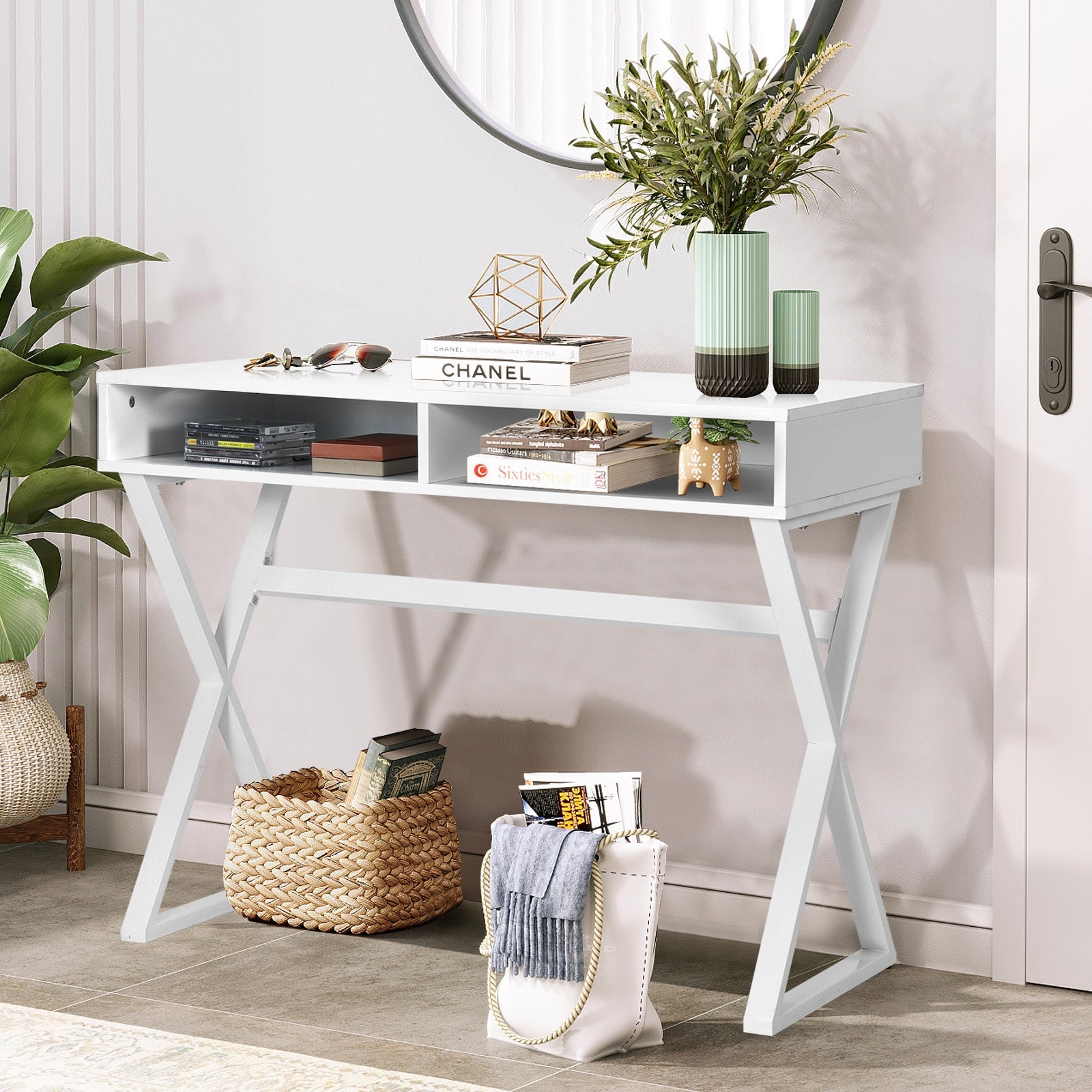 Modern Computer Desk Makeup Vanity Table with 2 Storage CompartmentsÂ