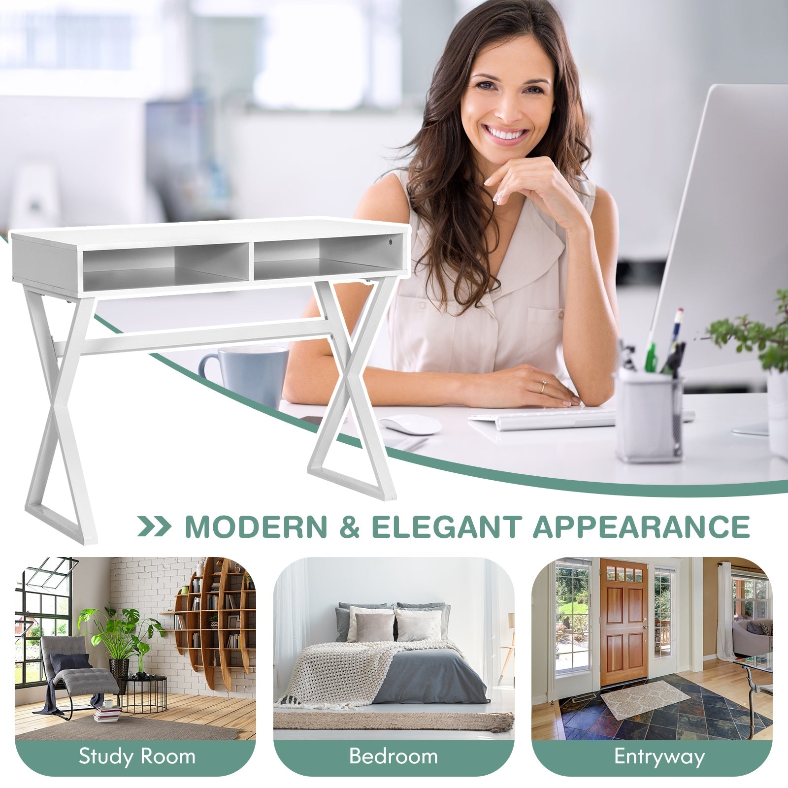 Modern Computer Desk Makeup Vanity Table with 2 Storage CompartmentsÂ