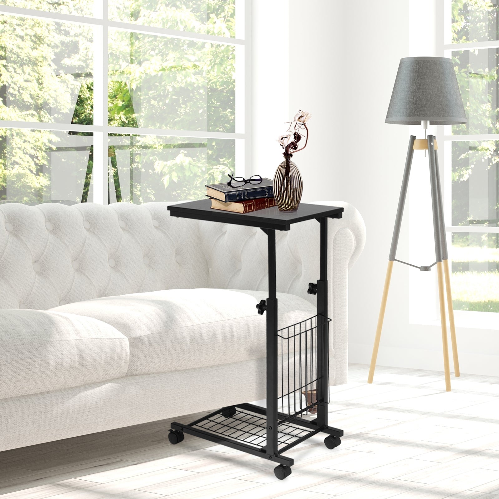 Rolling Height Adjustable Sofa End Side TableÂ