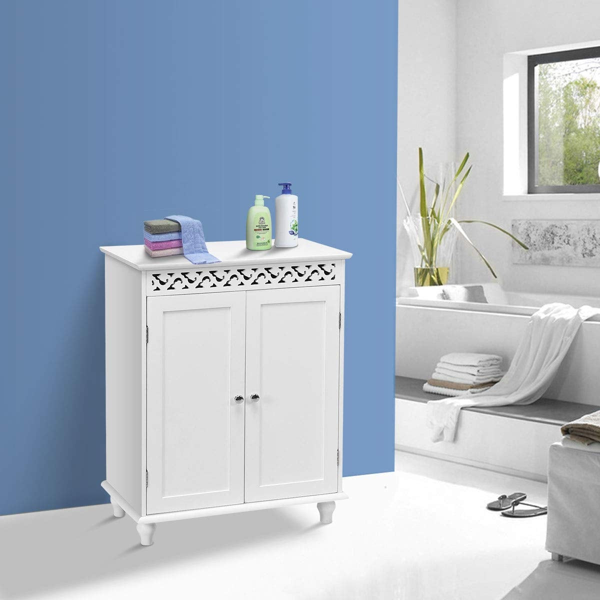 White Wooden 2-Door Storage Cabinet CupboardÂ