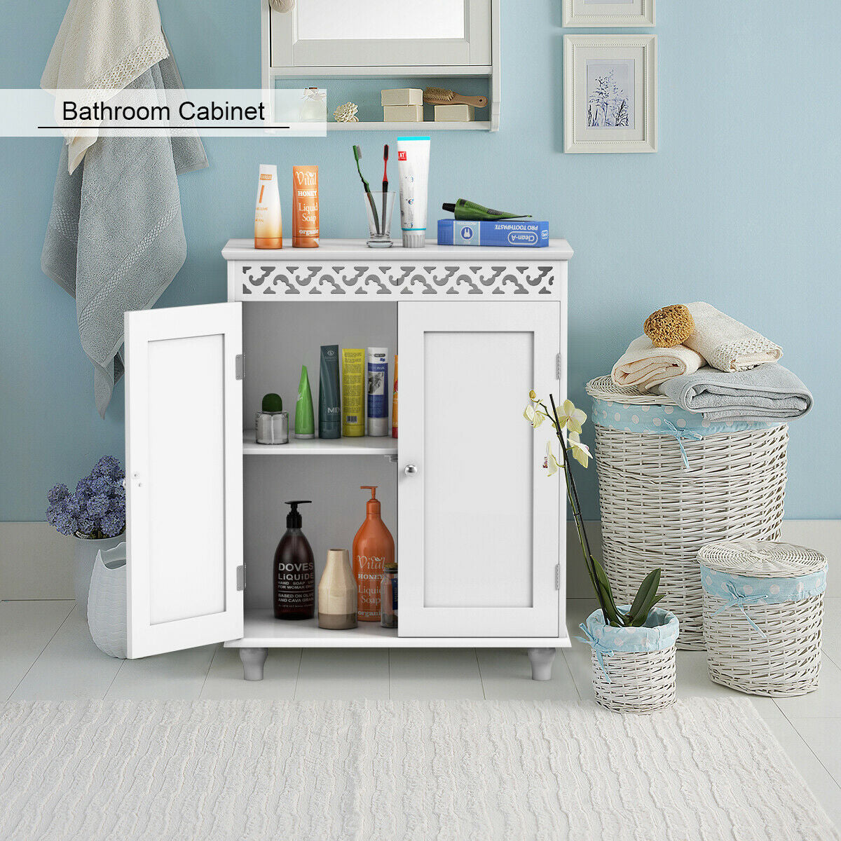White Wooden 2-Door Storage Cabinet CupboardÂ