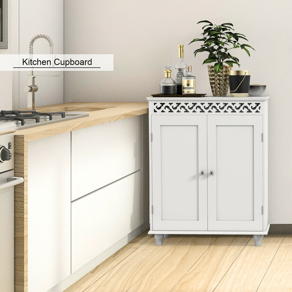 White Wooden 2-Door Storage Cabinet CupboardÂ