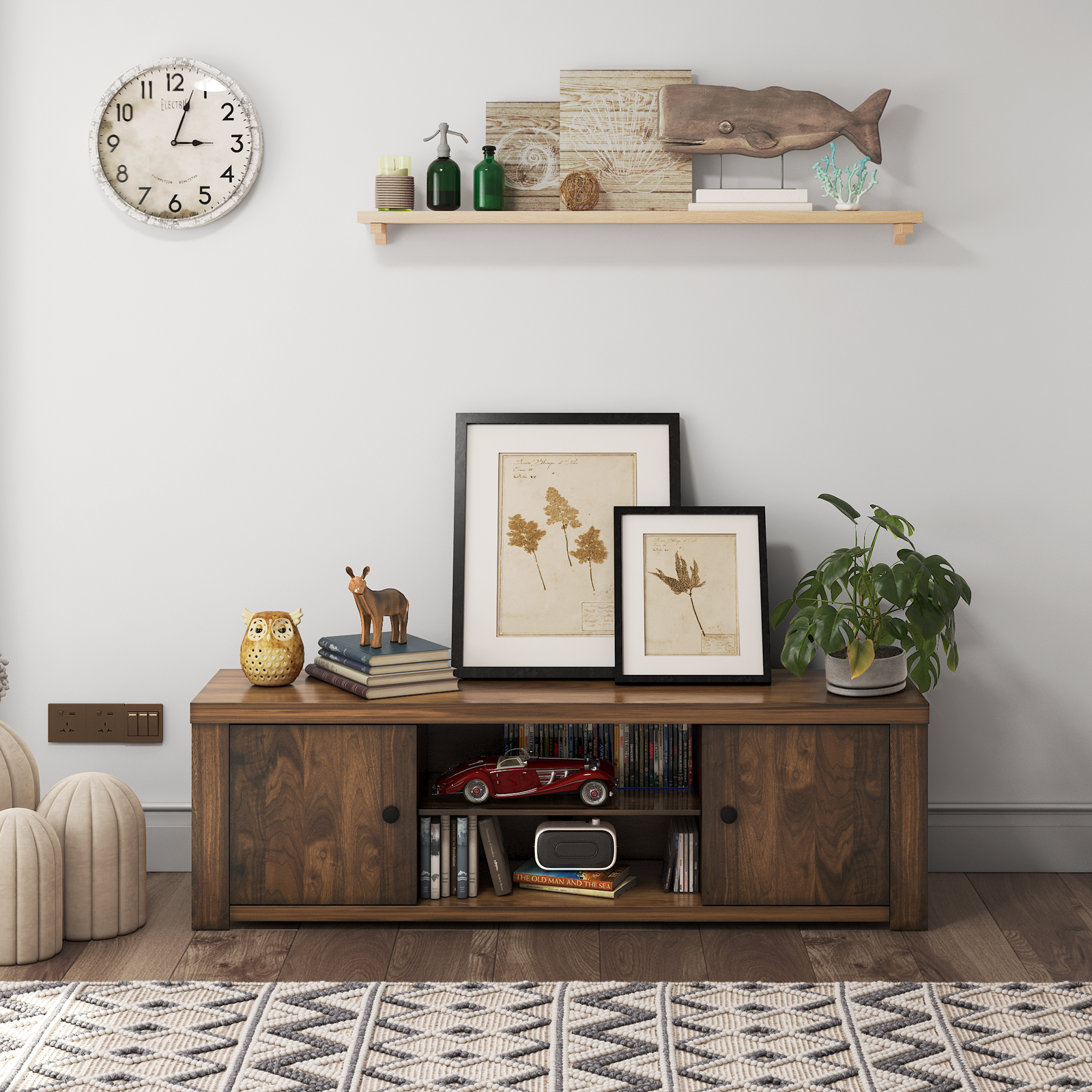 Classic Style TV Console Cabinet for 65-Inch TV with 2 Cable Management HolesÂ