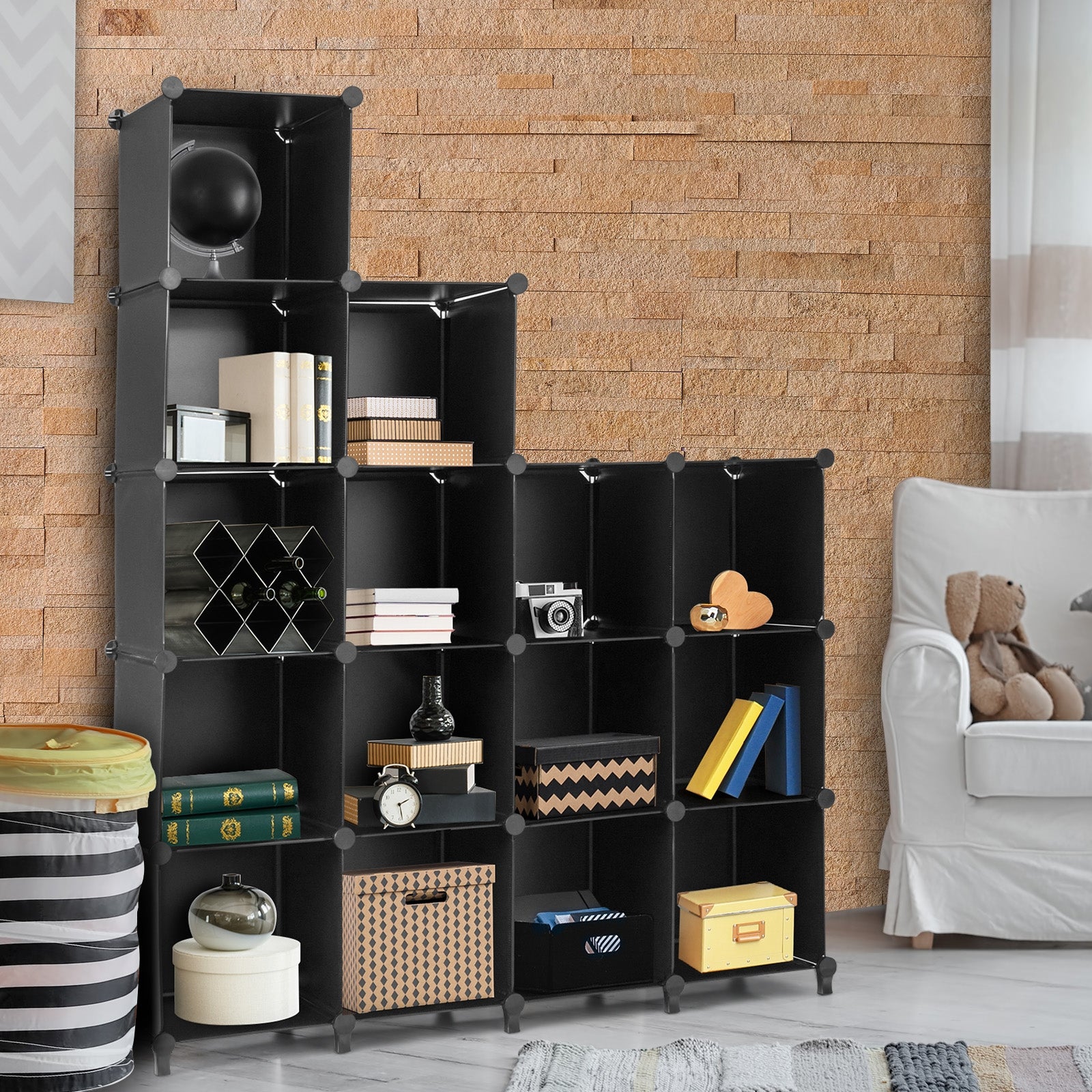 16 Plastic Cube Storage Organizer-BlackÂ