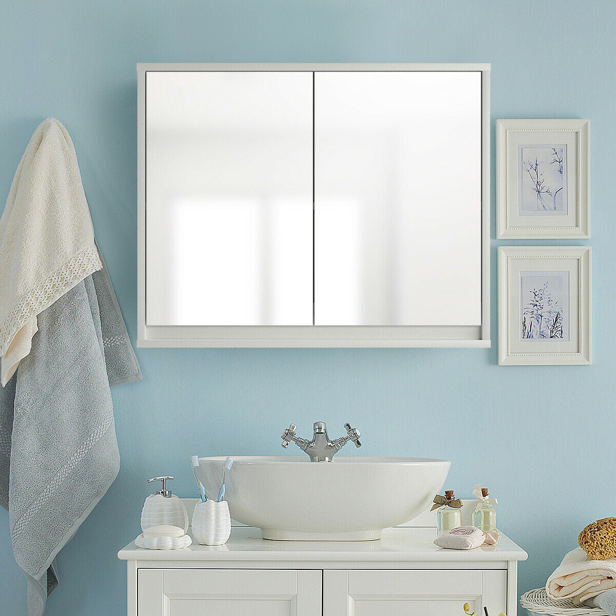 2-Door Wall-Mounted Bathroom Mirrored Medicine CabinetÂ