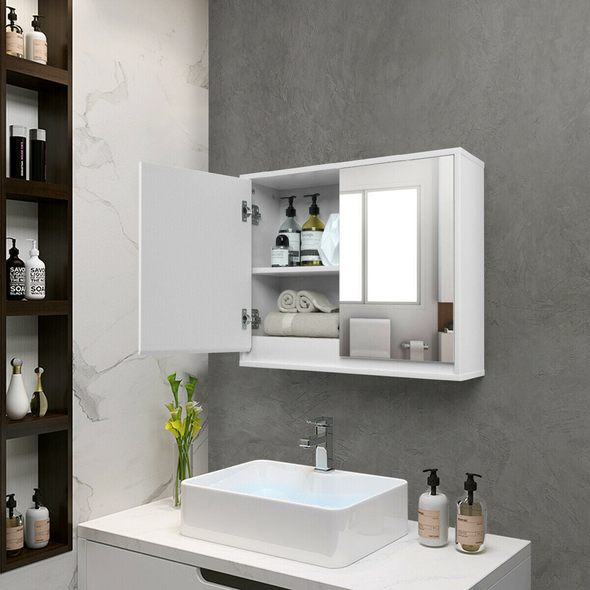 2-Door Wall-Mounted Bathroom Mirrored Medicine CabinetÂ