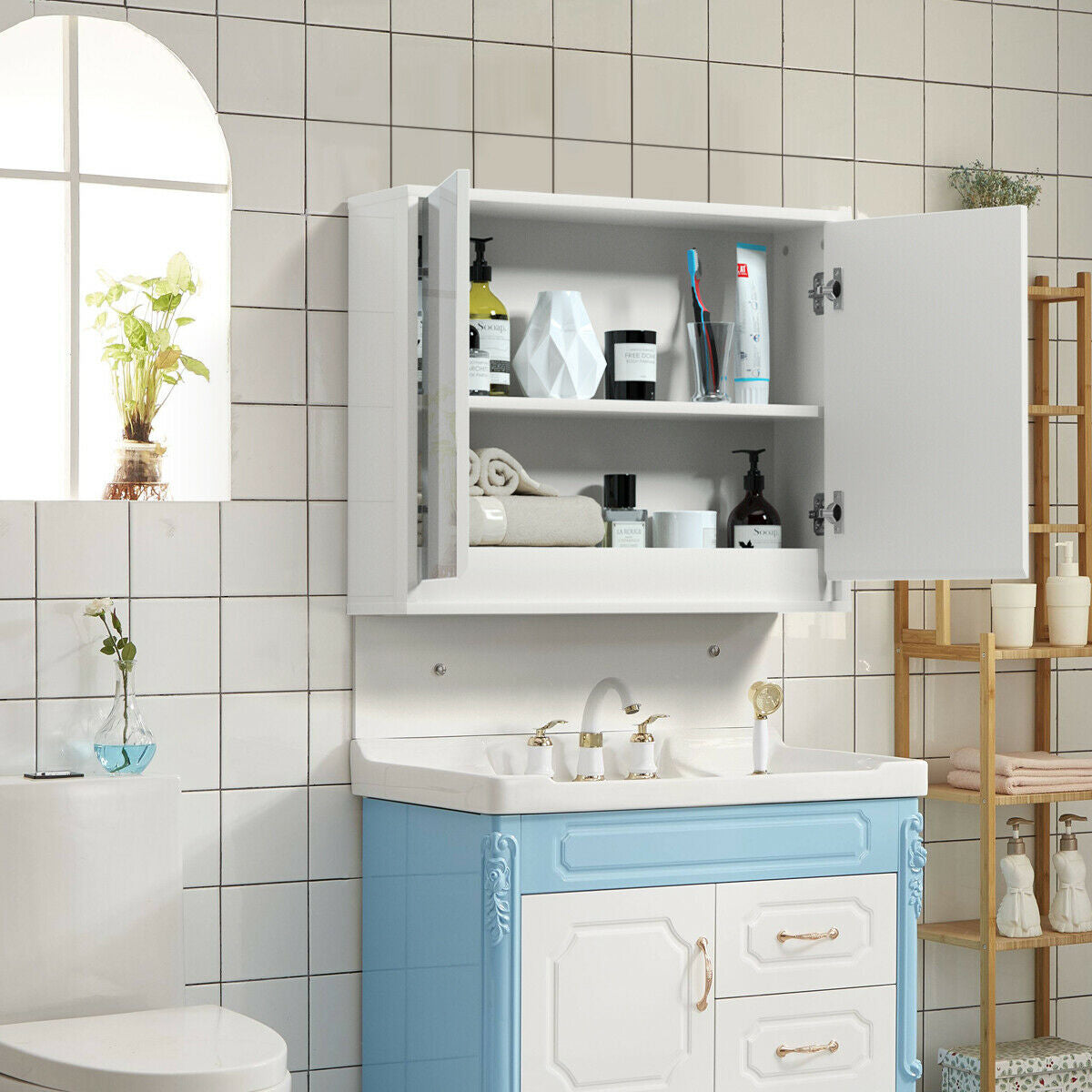 2-Door Wall-Mounted Bathroom Mirrored Medicine CabinetÂ