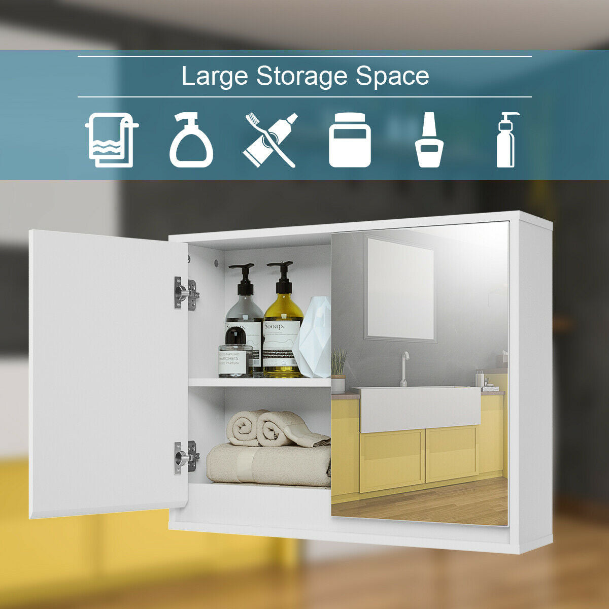 2-Door Wall-Mounted Bathroom Mirrored Medicine CabinetÂ