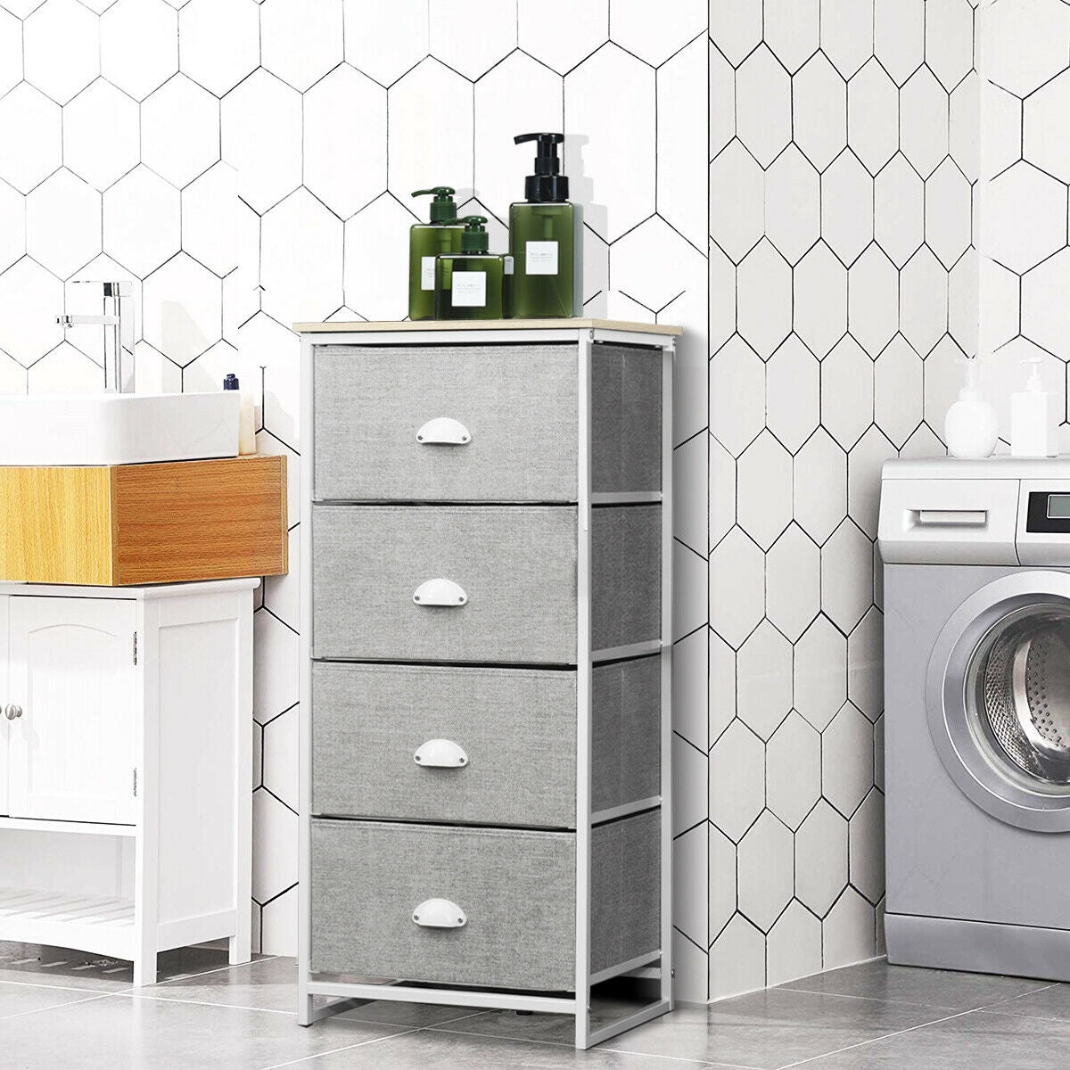 Chest Storage Tower Side Table Display Storage with 4 Drawers-GrayÂ