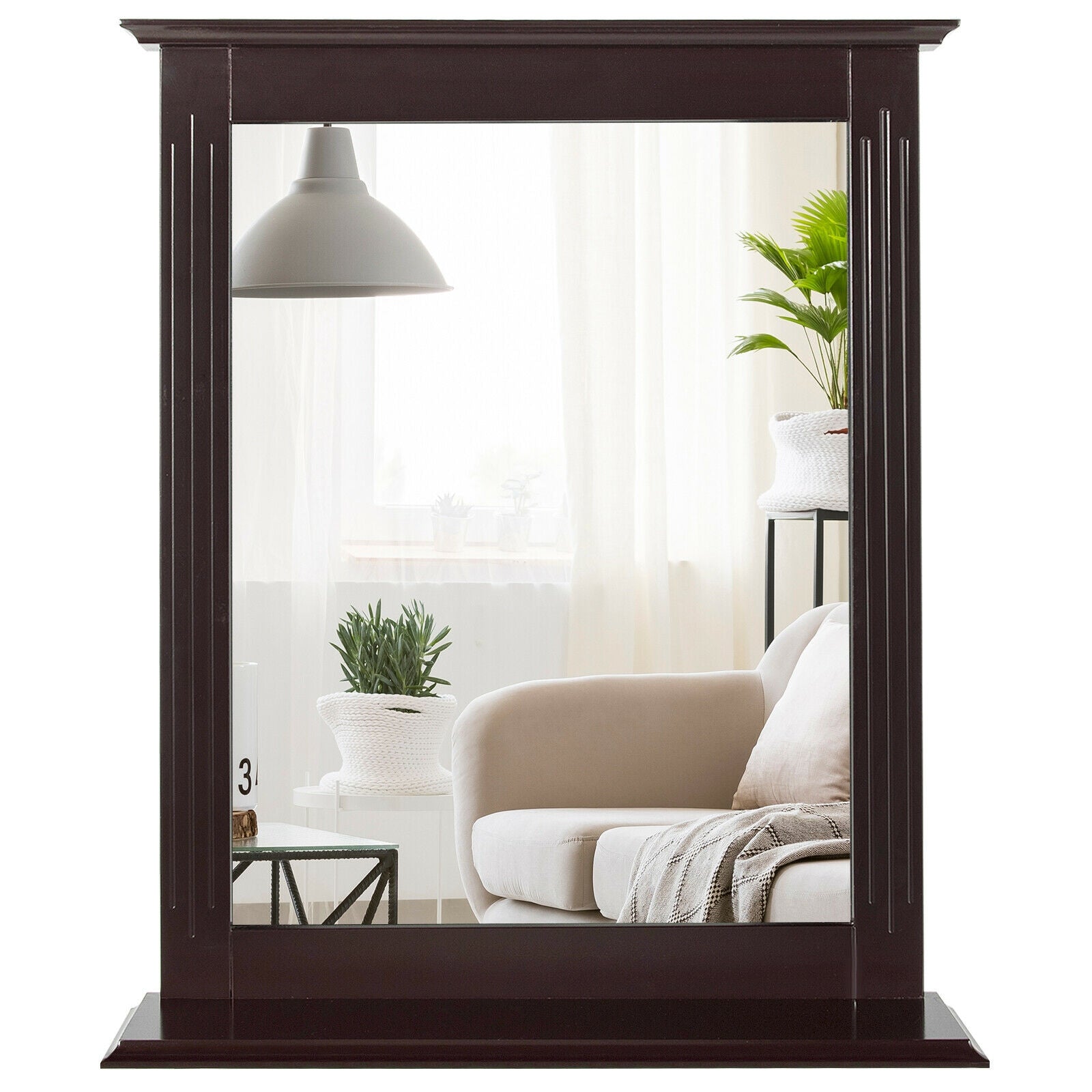 Wall-Mounted Multipurpose Vanity Mirror with Shelf-Brown