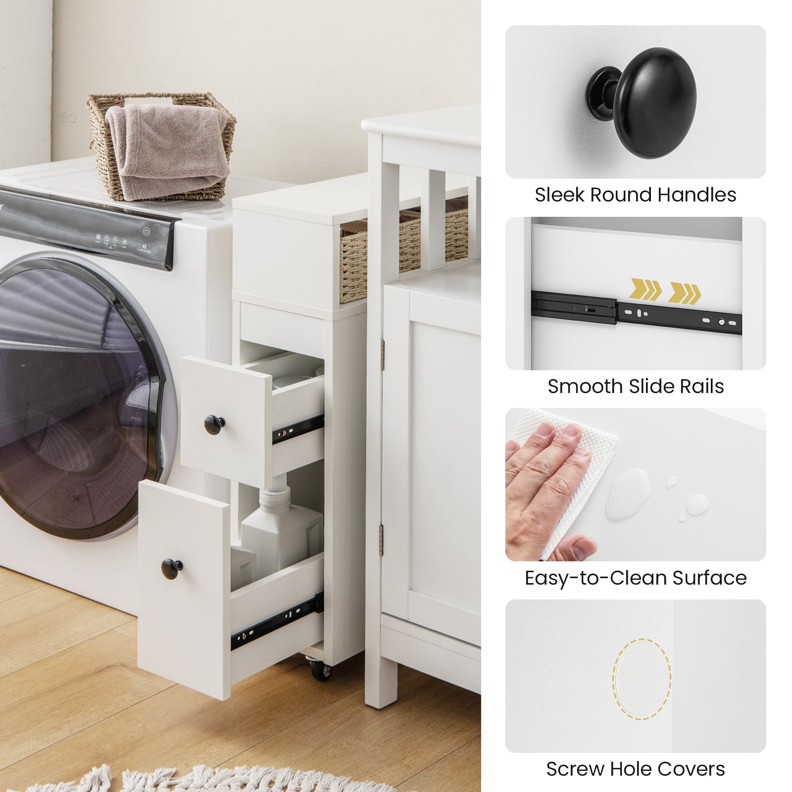 Slim Bathroom Cabinet Wooden Toilet Organizer with Deep Slide Out DrawersÂ