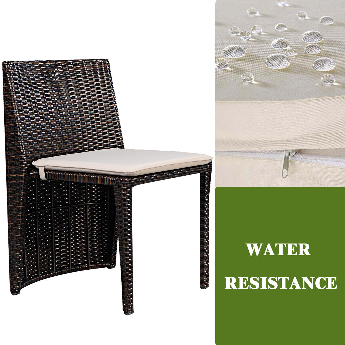 3 Pieces Cushioned Wicker Patio Bistro Set with No Assembly NeededÂ