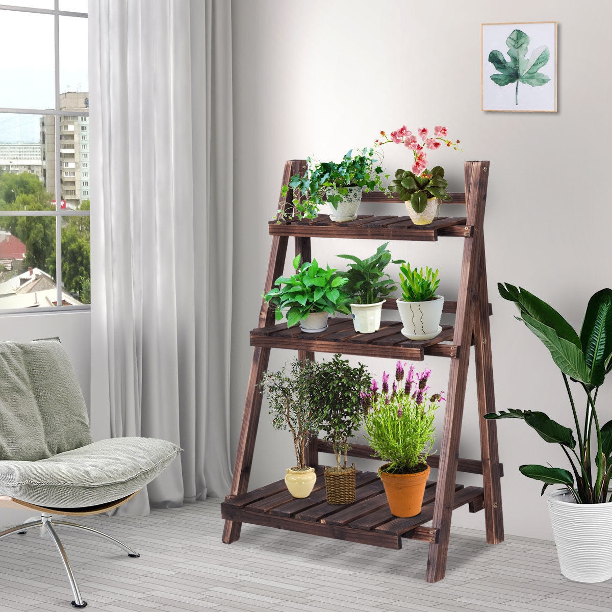 3 Tier Outdoor Wood Design Folding Display Flower StandÂ