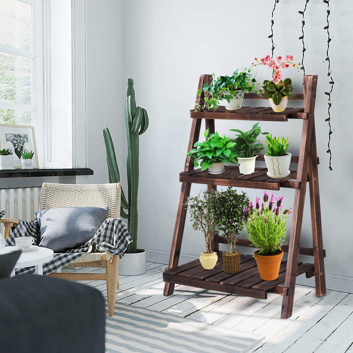 3 Tier Outdoor Wood Design Folding Display Flower StandÂ