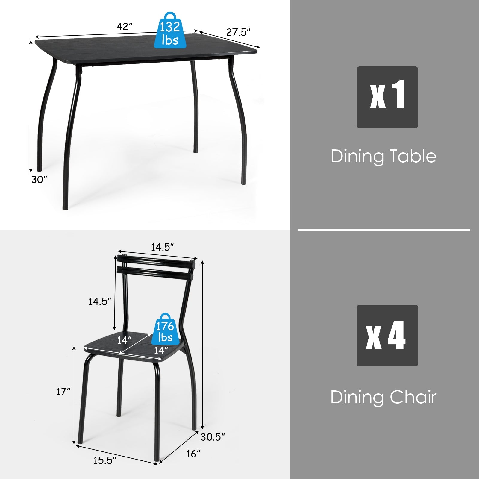 5 Pieces Dining Table Set with 4 ChairsÂ