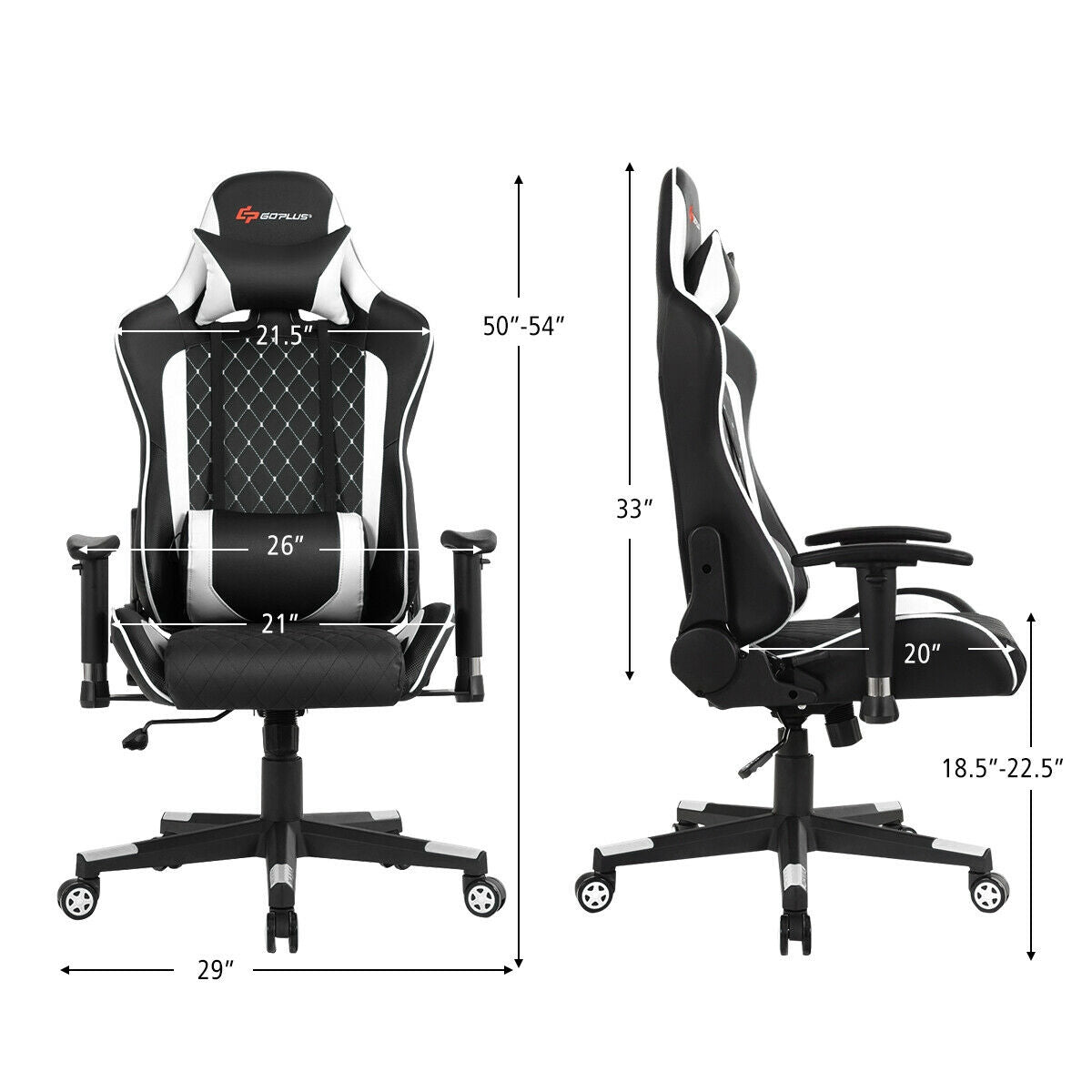 Massage Gaming Chair with Lumbar Support and Headrest-WhiteÂ