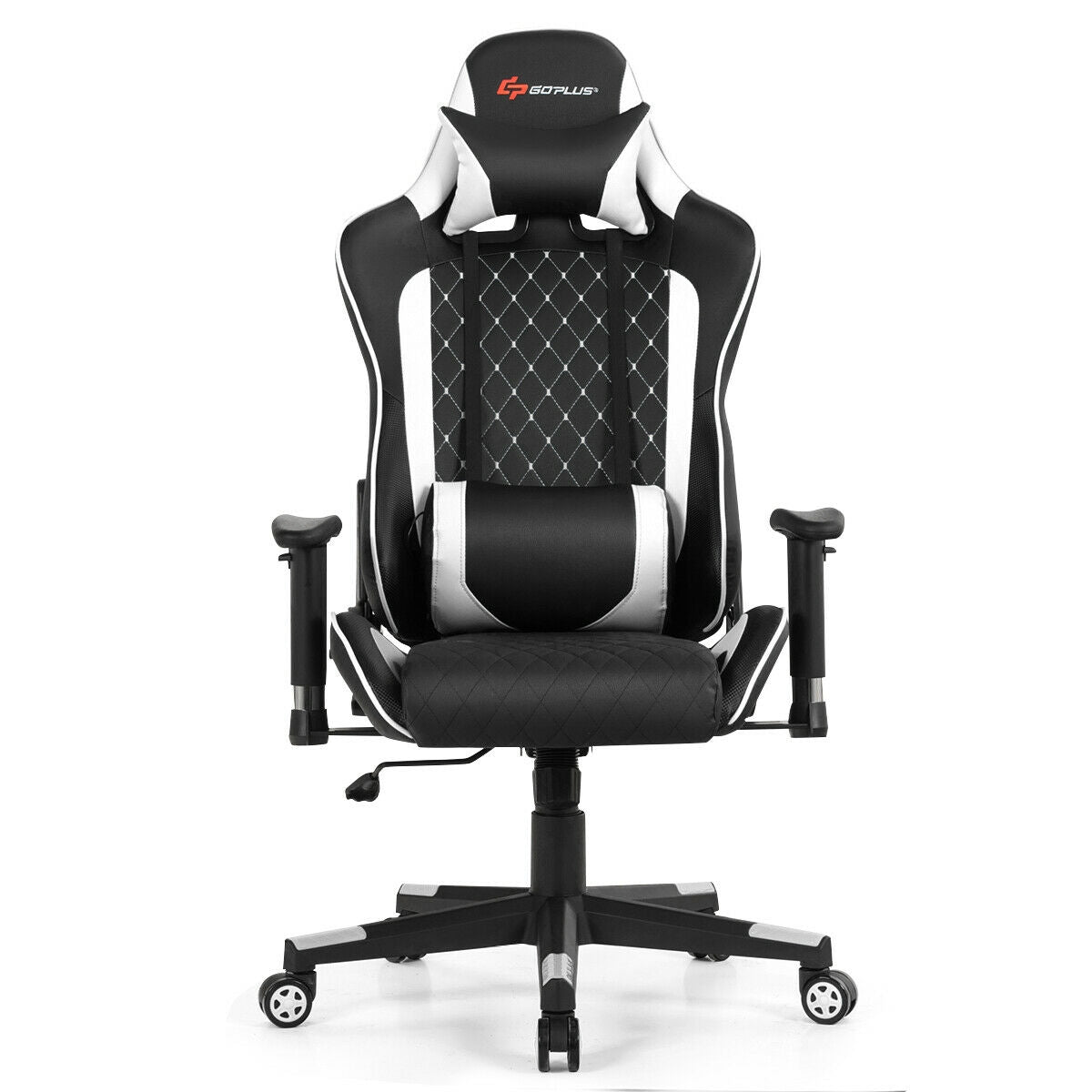 Massage Gaming Chair with Lumbar Support and Headrest-WhiteÂ