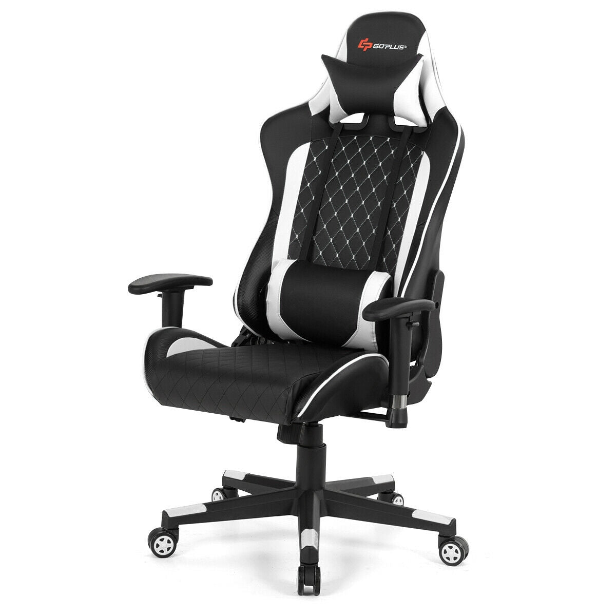 Massage Gaming Chair with Lumbar Support and Headrest-WhiteÂ