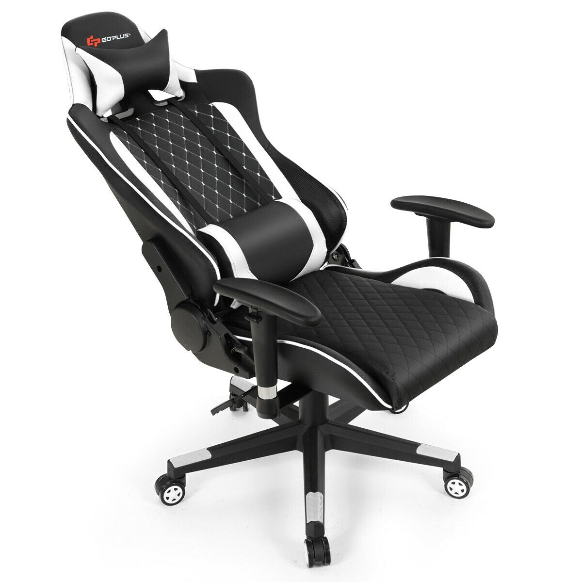 Massage Gaming Chair with Lumbar Support and Headrest-WhiteÂ
