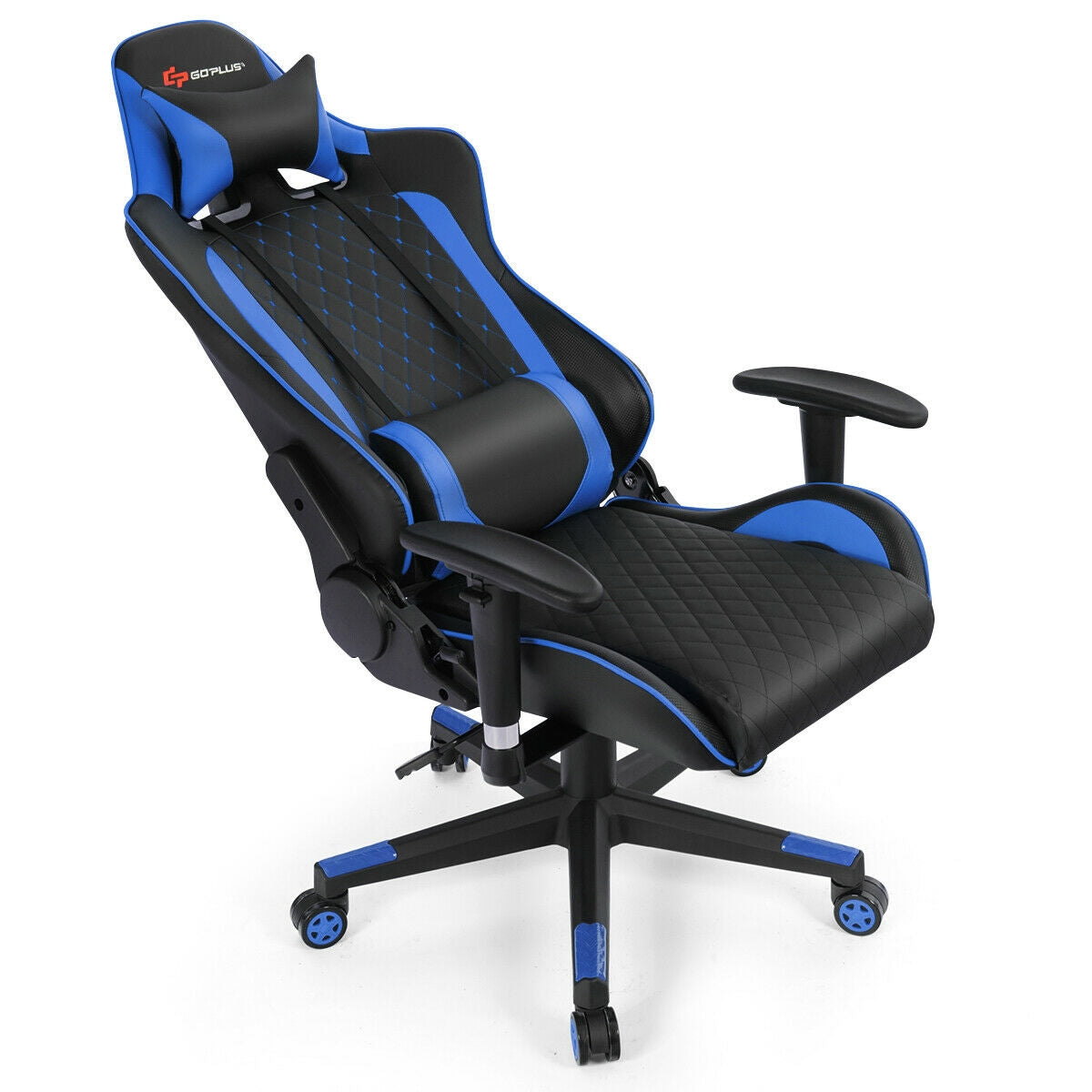 Massage Gaming Chair with Lumbar Support and Headrest-BlueÂ