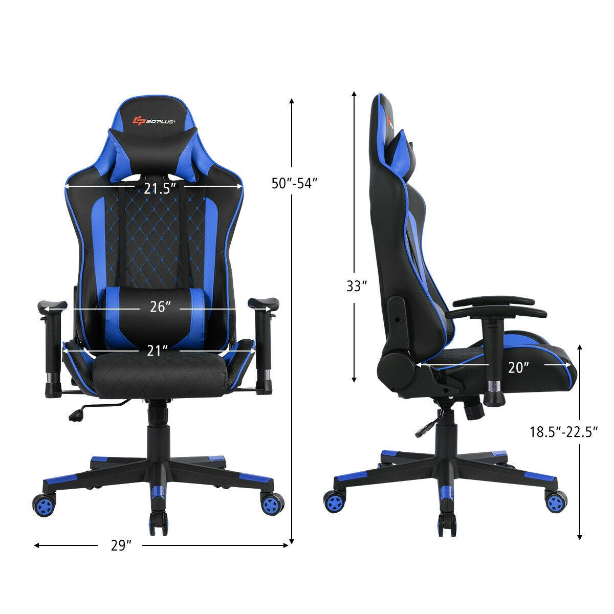 Massage Gaming Chair with Lumbar Support and Headrest-BlueÂ