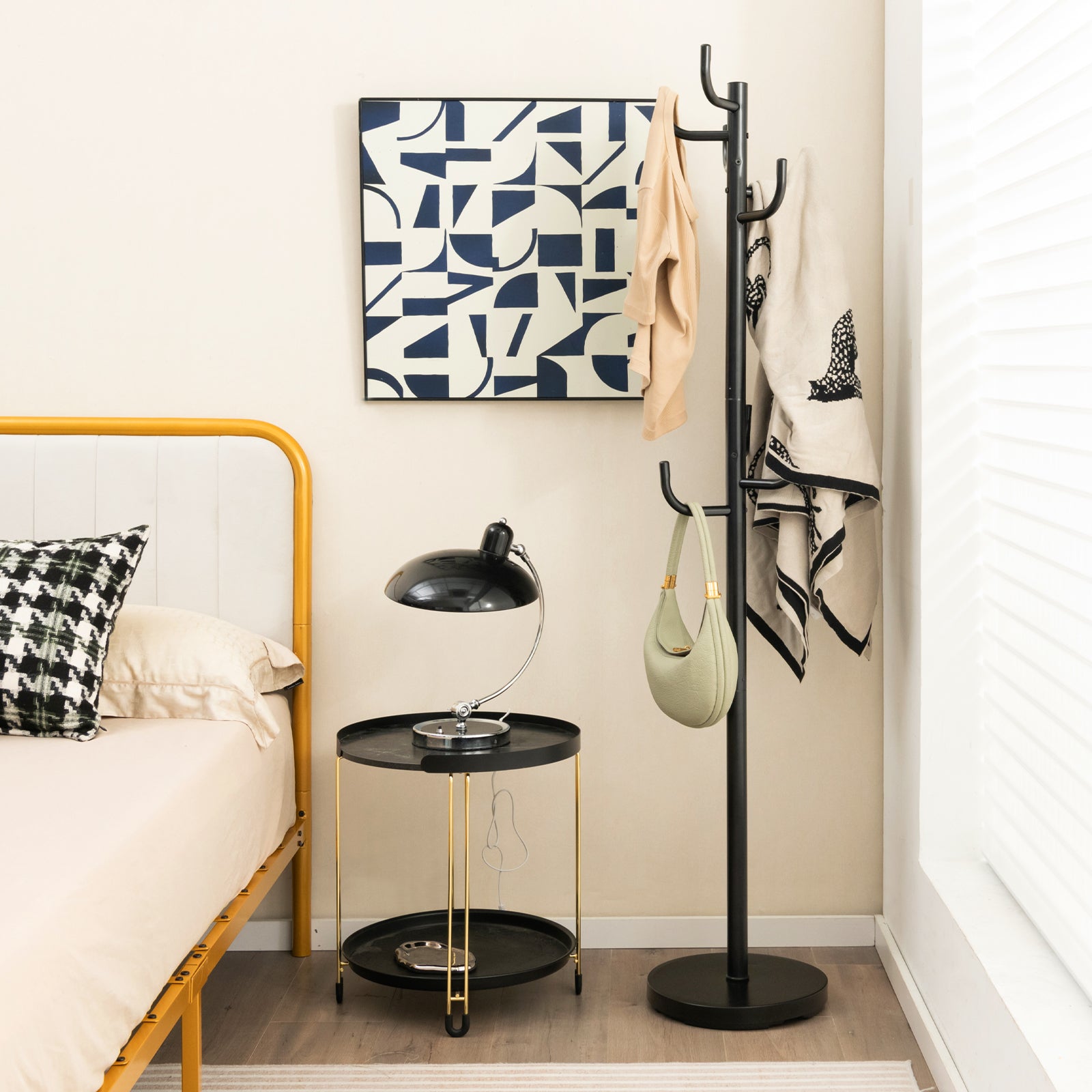 Metal Coat Rack Stand with 8 Sturdy Hooks and Metal BaseÂ